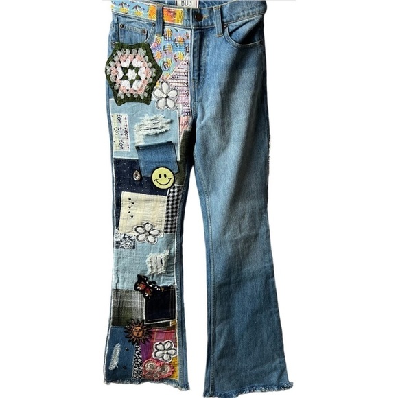 NWT Urban Outfitters BDG High Waisted Indigo Craft Patchwork Flare Jeans 24 - Picture 5 of 13